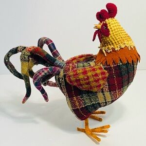Vintage Large Handmade Fabric Wool Plaid Rooster Rustic Farmhouse Country Decor